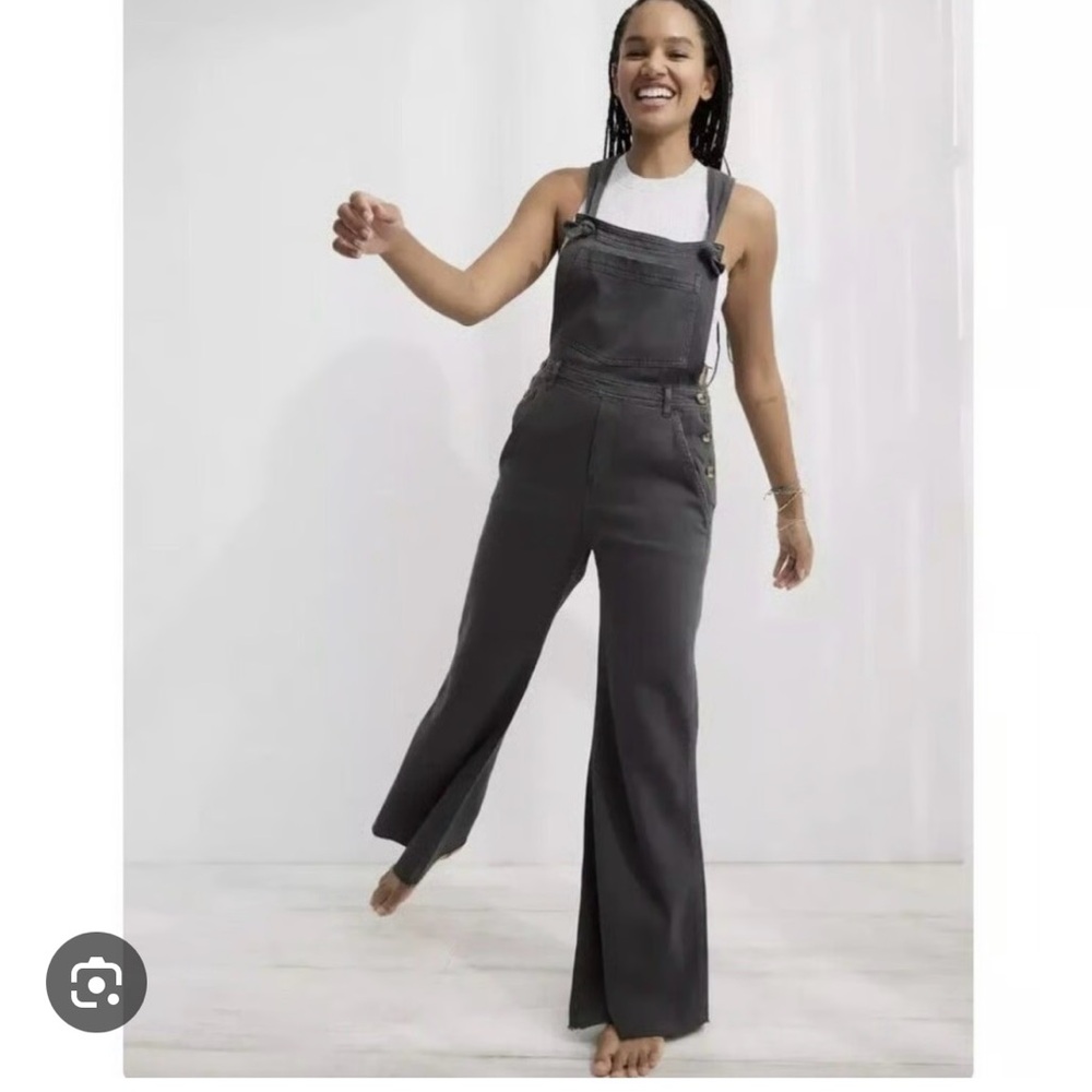 Aerie Charcoal Wide Leg Overalls